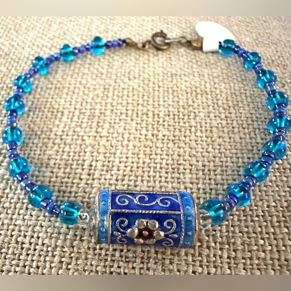 NWT Artisan Handcrafted Cloisonne Cloisonné Beads Beaded Bracelet Bangle Blue